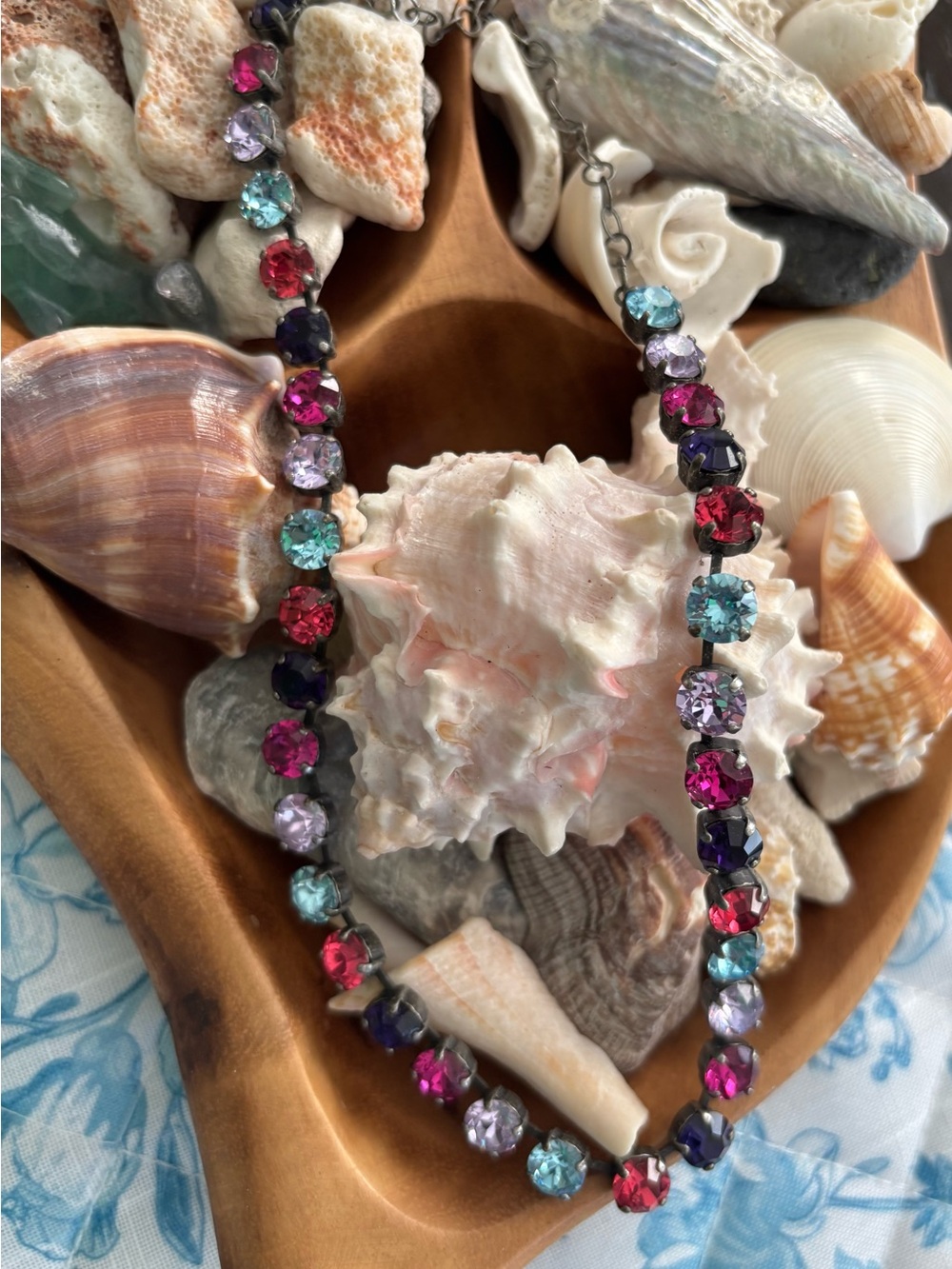 Multicolored Crystal Station Necklace - Vibrant Women's Jewelry